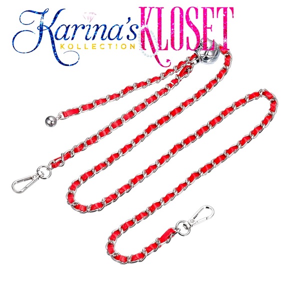 Adjustable Purse Strap, Leather Woven Chain, Gold & Red Vegan Leather - Picture 1 of 1